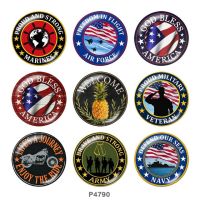 Army Navy God Bless America Free Shipping  Round Glass Cabochon  Flat Back Making Findings  Snap Button Jewelry  P4790 Beads