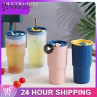 ✥❂ ivhefd Copo de água palha portátil com display 650ml plástico café leite chá garrafa tampas silicone copos casal