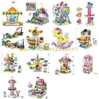 Amusement Park Roller Coaster Carousel Ferris Wheel Pirate Ship Bumper Car Mini Diamond Building Blocks Toy Building Sets