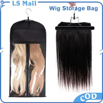 3 Pack Hair Extension Holder with Storage Bag Wig Hanger Hairpieces Bag  Wigs Carrier Case for Store Style Human Synthetic Hair Black Color