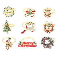 9 Pieces Christmas Napkin Rings Set Metal Christmas Napkin Holder Christmas Tree Napkin Ring Decor