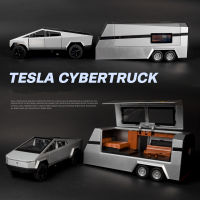 132 Tesla Cybertruck Pickup Alloy Car Model Diecasts Off-road Vehicles Truck Car Model Sound Light Kids Toys Gift With Suitcase