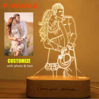 Photo Customized 3D Night Light USB DIY Night Lamp Custom Nightlight For Wedding Christmas Gift Holiday Light Wooden Base