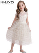 NNJXD Đầm liền bằng ren kết hợp họa tiết trên áo chất liệu mềm mại phù hợp bé gái 3-8 tuổi - intl