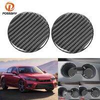 lujie 1 Pair Water Cup Mat Trims Cover for Honda Civic 11th 2022 Carbon Fiber Look Auto Slot Non-Slip Accessories Interior Mouldings