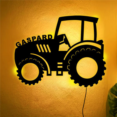 【CW】Name Custom Unique Tractor Lamp Night Light Personalized USB LED Wall Wooden Lamp for Kids Children Room Decoration Light Gift