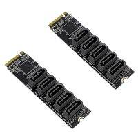 2X M.2 to NGFF 5 Ports SATA3.0 Adapter Card JMB585 M.2 Key M SATA3.0 Expansion Card for PC Laptop