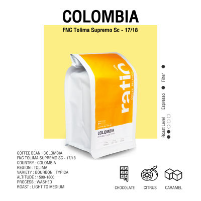 เมล็ดกาแฟ คั่วอ่อน Ratio Coffee Relation Colombia FNC Tolima&nbsp;Supremo Sc - 17/18  200g