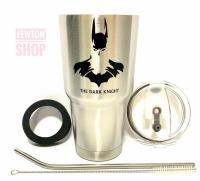 FEWTONSHOP  แก้วเก็บอุณหภูมิ ร้อน เย็น ลาย Batman แบทแมน สีแสตนเลส ฟรี! + หลอดแสตนเลสพร้อมแปรงล้างและยางรองแก้ว(คละสี)