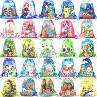 12-60 pcs Cars Frozen Princess Theme Cartoon Non- Fabrics Drawstring Backpack Boy likes Shopping Bag 34*27CM