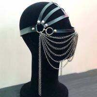 【LZ】☬✼﹊  Bohomia Borla Véu Máscaras para Mulheres Correias De Couro PU Corrente De Metal Masquerade Cosplay Dance Party Face Cortina Acessórios