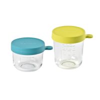 BEABA Set of 2 conservative glass jars (150 ml BLUE / 250 ml NEON)