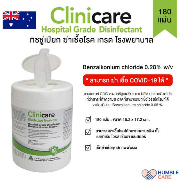 ทิชชู่เปียกฆ่าเชื้อ-ยี่ห้อ-clinicare-เกรดโรงพยาบาล-180-แผ่น