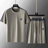 【hot seller】 High-end mens leisure sports suit summer short-sleeved drape a whole set of ice silk cooling embroidery trendy five-point