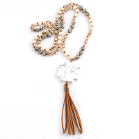 RH New Fashion Bohemian Jewelry Accessory Stones Knotted With Cross Stone Tassel Pendant Necklaces For Women Gift Dropship