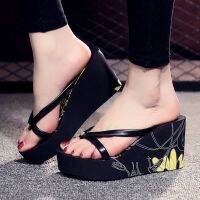 Flip-Flops Womens Wedge Heel Outer Wear Thick-Soled Anti-Slip