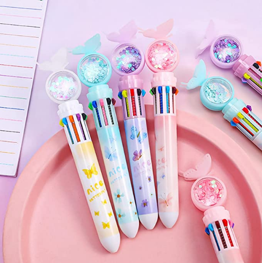 YMS 10in1 Multicolored Ball Point Push Type Pen-Butterfly Design ...