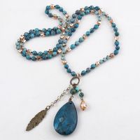 RH Fashion Bohemian Jewelry Accessory 6mm Multi Glass/Stones Knotted With Stone Dorp Pendant Necklaces For Women Gift