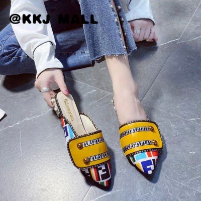 KKJ MALL Korean Style Kasut Perempuan Square Head Color Matching Kasut Wanita Soft Mules Shoes For Women 2020 New