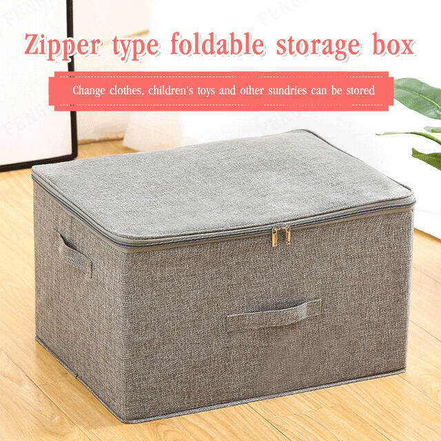 fengmang Zippered Fabric Storage Container with Cover for Tidy Clothing