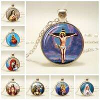 Mary Mother of Baby Glass Pendant Christ Jewelry Painting Necklace for Men