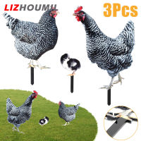 LIZHOUMIL 3ชิ้นรูปปั้นไก่สวนสมจริงศิลปะลานบ้านพร้อมเสาสำหรับสนามหญ้าสนามหญ้าตกแต่งกลางแจ้ง