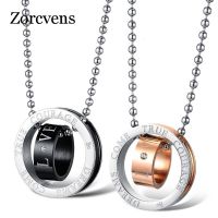 ZORCVENS New Fashion Couple Necklace Stainless Steel Necklaces Pendants Cute Zircon Necklaces For Men and Women