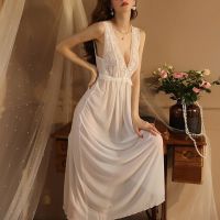 【 WYIN kitchen】 Women Lingerie Lace Babydoll Nightdress Mesh Chemise V Neck Sleepwear Wedding Nighties Bridal Nightgown Lounge Dresses