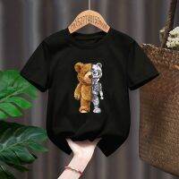 Funny Mechanical Bear Print Red Tshirts Black Harajuku Kawaii Clothes Gift Present Drop