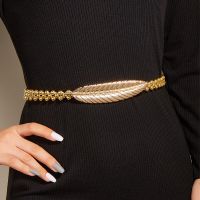 New Leaf Shaped Metal Women Chain Belt Beaded Braid Gold Buckle Waistband Lady Skirt Dress Sweater Slim Adjustable Long Belts Belts