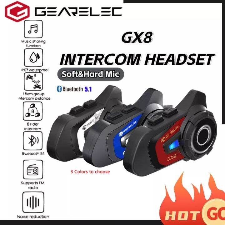 GEARELEC GX8 Motorcycle Helmet Headset Up to 8 Riders Group