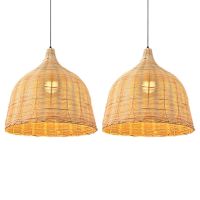 2X Rattan Lamp Pendant Light Vintage Hanging Lamp Shades E27 Living Room Dining Cafe Restaurant Hanglamp(M)