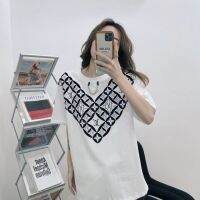 L V Short-sleeved Chain Creative T-shirt Loose Trendy Brand Half-sleeved Mens and Womens Tops