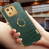 NORVIK เคสชุบสำหรับ Xiaomi Mi POCO Redmi Note 12 12 12 12 12T 12T 12S 12C 11 11T 11S 10 10A 10C 10S A1 K60 + A2 + F5 X5 M5 M5S M4 X4 F3 GT Lite Pro plus 4G 5G เคสโทรศัพท์แหวนขาตั้งหรูหราสีเขียวเข้มจระเข้นุ่มหนังฝาครอบหลัง N15-2