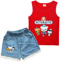 The Octonauts สาวถังกางเกงขาสั้นผ้ายีนส์ชุดผ้าฝ้ายแขนกุดการ์ตูนเสื้อยืดลูกไม้กางเกง2ชิ้นชุดฤดูร้อนเด็กเสื้อผ้าสูท8776