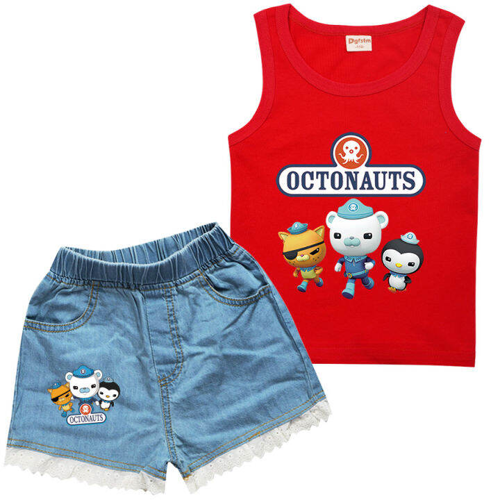 the-octonauts-สาวถังกางเกงขาสั้นผ้ายีนส์ชุดผ้าฝ้ายแขนกุดการ์ตูนเสื้อยืดลูกไม้กางเกง2ชิ้นชุดฤดูร้อนเด็กเสื้อผ้าสูท8776