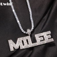 UWIN Custom Name Pendent Necklaces Iced Out Big Baguette Cubic Zirconia Letters Personalized Hip Hop Letters Choker Jewelry