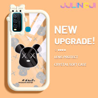 Jjlingji เคสสำหรับ VIVO Y30 Y50 Y30i การ์ตูนน้ำขึ้นน้ำลงแบรนด์หมีสีสันสดใสเลนส์กล้องถ่ายรูปแบบนิ่มมอนสเตอร์ตัวน้อยกันกระแทกแบบใสเคสมือถือความคิดสร้างสรรค์โปร่งใสเรียบง่ายฝาครอบป้องกันซิลิโคน