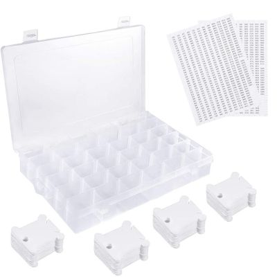 36 Grids Plastic Embroidery Floss Organizer Box &amp; 50 Floss Bobbins &amp; 2PCS Floss Number Stickers for Sewing Storage