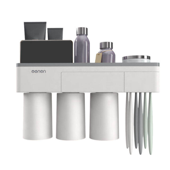 wall-mounted-punch-free-with-magnetic-suction-rack-toothbrush-toothpaste-wash-set-bathroom-washstand-storage-rack