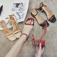 สปอตพร้อมส่ง รองเท้าส้นสูงเปลือยเท้า แต่สายคาดสุดชิค