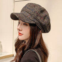 หนาลายสก๊อตขนสัตว์แปดเหลี่ยมหมวกผู้หญิง Beret ป้องกันหู Warm British Paintwork หมวก Gatsby Ivy หมวก Gorro Femenina Boina