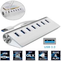 7 Port Aluminum USB 3.0 HUB 5Gbps High Speed Power Adapter For PC Laptop Mac NEW