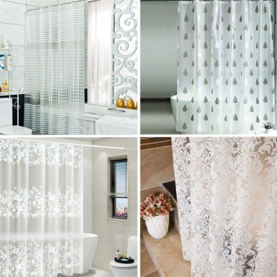 【LZ】 Flowers Shower Curtains Waterproof PEVA Water Droplets Striped Bath Curtain Mildewproof Bathing Cover with 12pcs Plastic Hooks