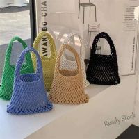 【Ready Stock】 ☋▽ C23 2 in 1 hand-woven hollow handbag Fashion all-match net pocket holiday beach bag Wrist hollow mesh womens bag