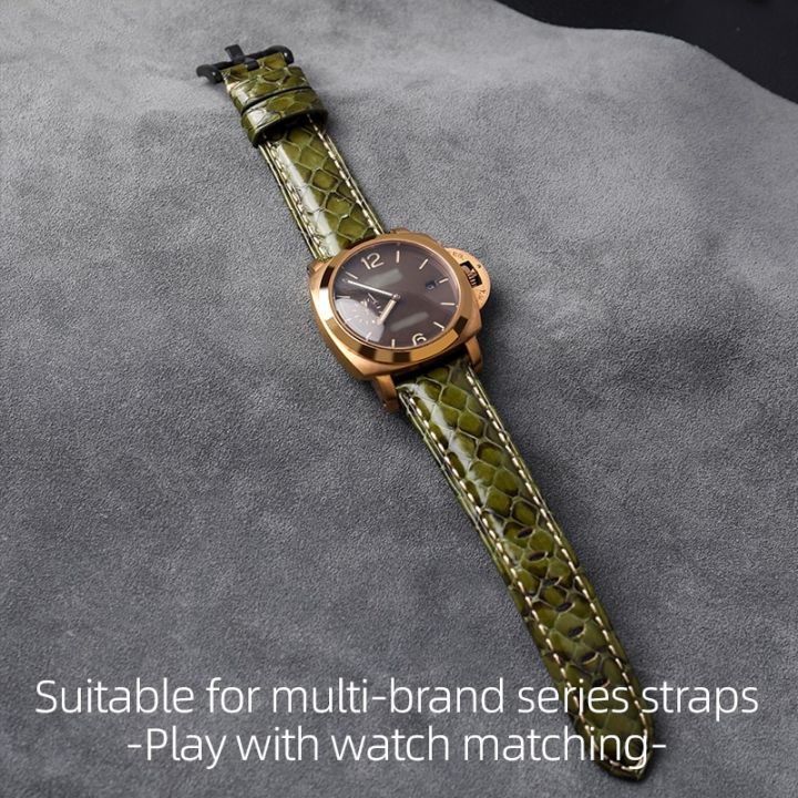 สายนาฬิกาหนังงูทำด้วยมือ20มม-22มม-24มม-สีดำสีขาวสีเขียวสายรัดหนังสีฟ้าสายนาฬิกาของผู้ชาย