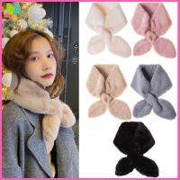 【COD+IN STOCK】ฤดูหนาว warm thicken ผ้าพันคอคอปกสีทึบ faux กระต่าย fur plush ผู้หญิงผ้าคลุมไหล่ผ้าพันคอ