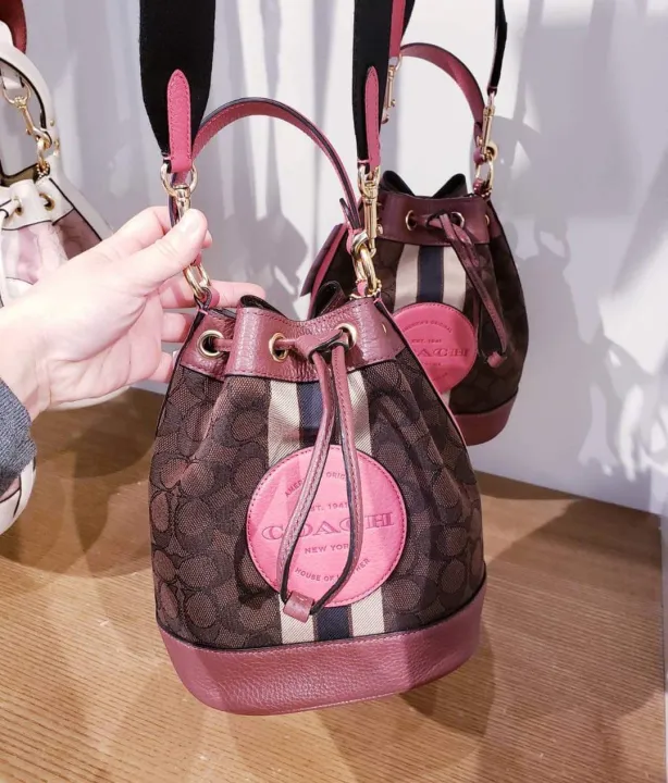 Coach Dempsey Bucket Bag 19 In Signature Jacquard With Stripe And Coach  Patch 