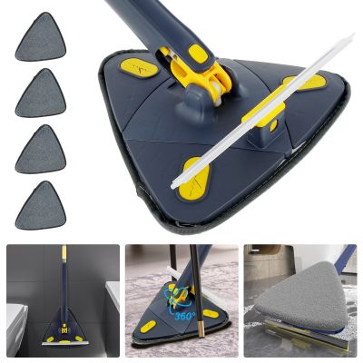 Triangle Microfiber Mop 360° Rotatable Adjustable Cleaning Mop with 4 Mop Pads and Window Squeegee Wet/Dry Wall Dust Mop