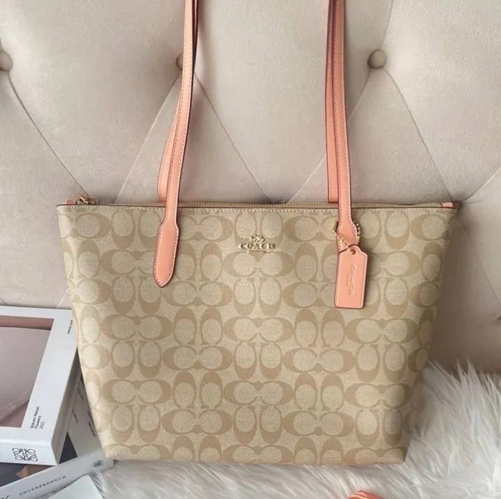 Original Coach Zip Top Tote In Signature Canvas Ladies Tote Bag C4455